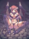  bikini blush breasts claws cleavage cloud curvaceous demon_girl demon_tail erect_nipples forehead_mark high_heels horns large_breasts long_hair midriff mizugi navel night night_sky oppai original outdoors pink_hair red_eyes sitting skull smile solo spread_legs succubus tail thigh_boots thighhighs turtleneck uchiu_kazuma wings 