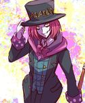  3110sora bad_id bad_pixiv_id bob_cut bow bowtie c_(control) formal grin hand_on_headwear hat looking_up lowres male_focus masakaki pale_skin pink_hair shaded_face smile solo staff suit top_hat yellow_eyes 
