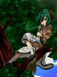  animal_ears bamboo_broom blush broom green_eyes green_hair highres kasodani_kyouko leaf short_hair sitting skirt solo takashi_(harukasaigusa) touhou tree 