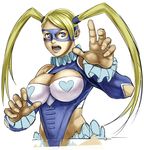  blonde_hair blue_eyes boots breasts capcom cleavage female mask nidoro rainbow_mika solo street_fighter street_fighter_zero street_fighter_zero_3 twintails white_background 