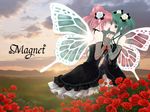  dress hatsune_miku keiko magnet_(vocaloid) megurine_luka symmetrical_docking vocaloid wallpaper wings yuri 