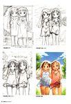  aphex_twin barasui blush brown_eyes chemise child clothes_in_front collarbone covering highres ichigo_mashimaro itou_chika long_hair matsuoka_miu multiple_girls nude_cover outdoors progression see-through short_hair sketch 