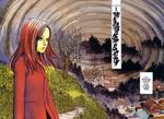  building city field grass green_eyes itou_junji j-horror long_sleeves looking_at_viewer non-web_source path plant red_hair road solo tree upper_body uzumaki 