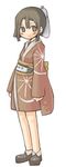  7010 blush brown_eyes brown_hair bun_cover kimono ponytail shoes short_kimono wafuku 