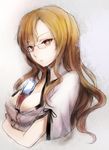  between_breasts breasts brown_eyes brown_hair cellphone glasses kiryuu_moeka long_hair medium_breasts phone sketch solo steins;gate tsukuru_(seki_sabato) upper_body 