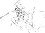  1girl blush boots bow_(weapon) camel_(dansen) cape female final_fantasy final_fantasy_iv girl jewelry leotard long_gloves monochrome monster mouth necklace open_mouth ponytail rosa_farrell sketch tiara vore weapon 