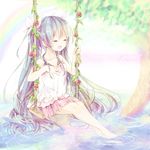  bad_id bad_pixiv_id barefoot blue_hair camisole closed_eyes hatsune_miku long_hair music no_nose open_mouth rainbow shain_roki singing sitting skirt soaking_feet solo swing twintails very_long_hair vocaloid water 