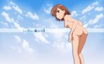  ass blush breasts brown_eyes brown_hair clone cloud clouds flat_chest highres looking_back misaka_imouto misaka_mikoto naked nude nude_filter photoshop pose school_uniform schoolgirl short_hair sister sky sky_background small_breasts swimsuit to_aru_kagaku_no_railgun to_aru_majutsu_no_index 