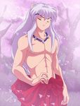  dog_ears inuyasha inuyasha_(character) long_hair shirtless topless white_hair yellow_eyes 