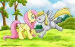  derpy_hooves_(mlp) duo equine female feral fluttershy_(mlp) friendship_is_magic mammal my_little_pony nuzzle pegasus rinacat wings 