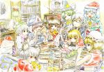  alcohol alternate_costume animal_ears beer blonde_hair book bookshelf bottle brown_hair cake capelet cheese chicken_(food) christmas computer detached_sleeves eating food gap ghost glasses green_eyes green_hair grey_hair hair_bobbles hair_ornament hakurei_reimu hat hidamari_sketch kawashiro_nitori kirisame_marisa konpaku_youmu konpaku_youmu_(ghost) kotatsu master_(4th) mima mizuhashi_parsee morichika_rinnosuke mouse_ears mouse_tail multiple_girls nazrin pink_hair poster_(object) purple_eyes red_eyes room saigyouji_yuyuko sake santa_costume santa_hat sayonara_zetsubou_sensei scarf shimamura_youmu silver_hair swiss_cheese table tail touhou touhou_(pc-98) traditional_media twintails ume-sensei watercolor_(medium) yakumo_yukari zun 