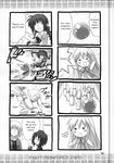  4koma ball bowling bowling_alley bowling_ball bowling_pin chibi comic eretto graf_eisen greyscale hair_ornament hammer hard_translated highres lyrical_nanoha mahou_shoujo_lyrical_nanoha_strikers minigirl monochrome multiple_4koma multiple_girls reinforce_zwei shamal translated vita x_hair_ornament yagami_hayate you're_doing_it_wrong 