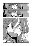  ^_^ blush closed_eyes comic crying greyscale happy happy_tears kazami_yuuka monochrome silent_comic solo tears touhou tsuki_wani wavy_mouth 