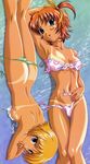  2girls areola_slip areolae arm_up back bikini blonde blue_eyes blush breast_press crossed_arms dark_skin front-tie_top green_eyes hair_ribbon head_tilt katou_asa lying mizugi navel on_back on_stomach open_mouth oppai orange_hair oshiri raimuiro_senkitan ribbon sanada_momen short_hair side-tie_bikini side_ponytail sideboob striped striped_bikini striped_swimsuit tanlines tanned thigh_gap undressing untied waki water 