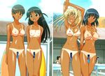  arms_up black_hair blonde blue_eyes brown_eyes censored dark_skin nude pubic_hair public_nudity sawachika_eri school_rumble suou_mikoto takano_akira tanlines tanned tsukamoto_tenma twin_tails waki 