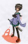  a_channel bad_id bad_pixiv_id baseball_bat black_hair black_legwear blush highres ichii_tooru red_eyes school_uniform serafuku short_hair skirt sleeves_past_wrists solo star sweater thighhighs zettai_ryouiki 