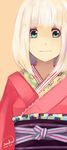  ao_no_exorcist blonde_hair green_eyes highres japanese_clothes kimono mili1994 moriyama_shiemi short_hair smile solo 