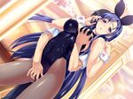  animal_ears bare_shoulders blue_hair blush breast_grab breasts bunnysuit fingering fishnet_pantyhose fishnets game_cg kemonomimi koutaro large_breasts long_hair oppai pantyhose saotome_nagi shirt_pull standing tropical_kiss usamimi very_long_hair wrist_cuffs 