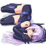  bad_id bad_pixiv_id busou_shinki dd_(ijigendd) doll_joints elbow_gloves gloves lavender_hair long_hair lying on_side red_eyes solo tempesta thighhighs 