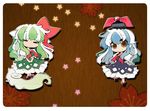  :3 =_= bad_id bad_pixiv_id blue_eyes blue_hair bow brown_eyes chibi closed_eyes dress dual_persona ex-keine green_hair hair_bow hat horns kamishirasawa_keine long_hair multicolored_hair multiple_girls tail touhou two-tone_hair usoneko v_arms white_hair 