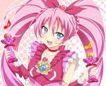  bad_id bad_pixiv_id blue_eyes bow choker cure_melody dansa earrings eyelashes heart houjou_hibiki jewelry long_hair magical_girl miracle_belltier musical_note open_mouth pink_bow pink_choker pink_hair precure solo suite_precure twintails 