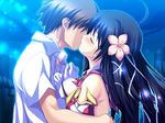  black_hair blush both_genders flower kiss long_hair tagme 