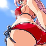  ach aqua_eyes ass bikini blush breasts busou_shinki dd_(ijigendd) dutch_angle large_breasts lens_flare long_hair looking_at_viewer looking_down pink_hair side-tie_bikini sideboob sketch solo sun swimsuit 