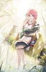  bad_id bad_pixiv_id bird hwansang original pink_hair sitting solo tree 