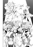  advent_cirno alice_margatroid blush dancing doll greyscale hong_meiling monochrome multiple_girls mystia_lorelei reisen_udongein_inaba touhou ushiki_yoshitaka 