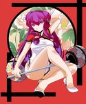  bell bug butterfly china_dress chinese_clothes dress hair_ornament hal_(goshujinomocha) highres insect long_hair purple_eyes purple_hair ranma_1/2 shampoo_(ranma_1/2) shirt solo taut_clothes taut_shirt 