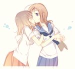  arm_hug bad_id bad_pixiv_id blonde_hair blue_eyes book closed_eyes falling fukuji_mihoko kazekoshi_school_uniform kiss kiyosumi_school_uniform long_hair multiple_girls red_hair saki school_uniform serafuku short_hair sweatdrop takei_hisa tokumi_yuiko yuri 