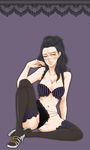  1girl black_hair bra breasts female genderswap high_heels one_piece scar shoes sir_crocodile solo thighhighs underwear 