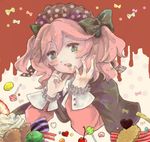 bow candy cape charlotte_(madoka_magica) cookie face food green_eyes hair_bow ice_cream lollipop mahou_shoujo_madoka_magica nanahara personification pink_hair solo sweets twintails witch's_labyrinth 