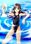  afloat black_swimsuit breasts brown_eyes brown_hair competition_swimsuit copyright_request highleg highleg_swimsuit lane_line long_hair looking_at_viewer norizou_type-r one-piece_swimsuit pool small_breasts smile solo swim_cap swimsuit 