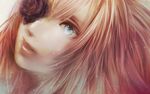  blue_eyes chikei close-up face flower lips megurine_luka pink_hair portrait purple_flower purple_rose realistic rose solo vocaloid 