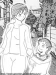  age_difference building child happy milf miyabi_tsuzuru monochrome mother_and_son outdoors outside short_hair smile walking 