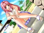  beach casual_romance_club houkago_ren-ai_club joy_ride panchira pink_eyes pink_hair sandals yellow_panties 