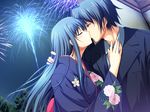  blue_hair fireworks kiss long_hair tagme 