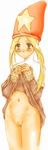  blonde_hair brown_eyes female final_fantasy final_fantasy_tactics forth6969 hat long_hair long_image midriff pussy robe skirt skirt_lift solo tall_image time_mage time_mage_(fft) 