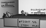  8_bit bulbasaur charmander fight fire gary_oak greyscale monochrome nintendo pixellated pok&#233;mon pok&eacute;mon unknown_artist video_games 