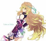 ahoge belt blonde_hair blue_hair boots copyright_name enomoto_(luck-by-luck) gloves gradient_hair long_hair milla_maxwell multicolored_hair red_eyes skirt smile solo streaked_hair tales_of_(series) tales_of_xillia thighhighs white_legwear 
