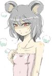  ahoge anger_vein animal_ears face ginji_(sakaki_summer) grey_hair mouse_ears nazrin red_eyes sketch solo touhou towel 