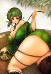  absurdres bad_id bad_pixiv_id breasts dango food green_hair highres huge_breasts japanese_clothes kimono original personification red_eyes solo thick_thighs thighs twintails wagashi yaoya_musuko 