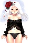  bare_shoulders cowboy_shot flower hair_flower hair_ornament hip_bones katahira_masashi lace navel original panties solo underwear white_hair 