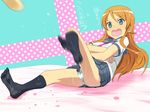  black_legwear blue_eyes blush cameltoe fang female full_body hair_ornament hairclip highres kicking kneehighs kousaka_kirino long_hair motion_blur open_mouth orange_hair ore_no_imouto_ga_konna_ni_kawaii_wake_ga_nai panties school_uniform solo sutekisuteki underwear wet wet_clothes 