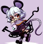  :o animal_ears bespectacled chibi dowsing_rod from_behind glasses grey_hair long_sleeves looking_back mouse_ears mouse_tail nazrin open_mouth panties pantyshot red_eyes running sentarou short_hair solo tail thighhighs touhou underwear 