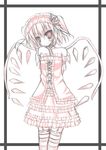  arms_behind_back flandre_scarlet futase_hijiri garter_straps gothic_lolita lolita_fashion monochrome pink solo striped striped_legwear thighhighs touhou wings 