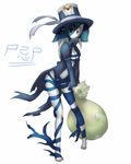  barefoot drachenriese female hat miscellaneous_oxymoron original pale_skin pointy_ears red_eyes simple_background touhou yorimashi_kabane zombie 