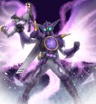  axe bad_id bad_pixiv_id belt dn22059 glowing glowing_eyes highres ice kamen_rider kamen_rider_ooo kamen_rider_ooo_(series) male_focus purple putotyra_(ooo_combo) solo weapon wings 