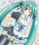  alternate_costume aqua_eyes aqua_hair bad_id bad_pixiv_id blue_panties blush breasts cleavage dress enmaided garter_straps hand_on_hip hatsune_miku jewelry large_breasts long_hair maid maid_headdress makiri musical_note necklace open_mouth panties sample skindentation solo striped striped_panties twintails underwear very_long_hair vocaloid wrist_cuffs 